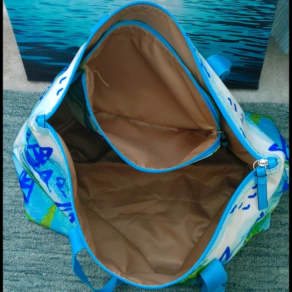 Coach Blue Nylon Purse Tote Beach Sailboat & Pouch - Picture 6 of 9